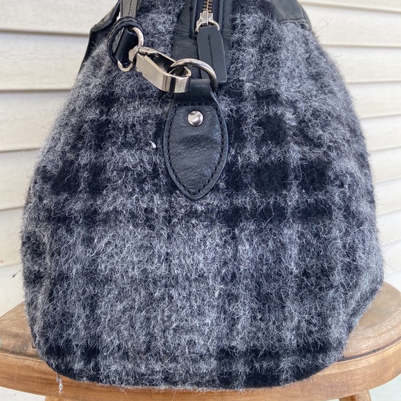 Rare! L.L. Bean Plaid Alpaca Wool Leather Handle Purse Satchel Handbag - Picture 9 of 13